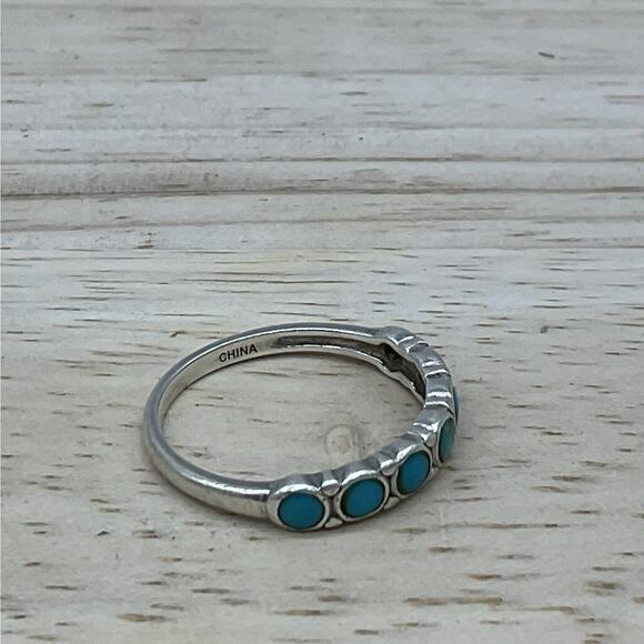 Estate Turquoise Ring Sterling Silver 925 Womens Size 8 Band Boho Stackable - Picture 8 of 9
